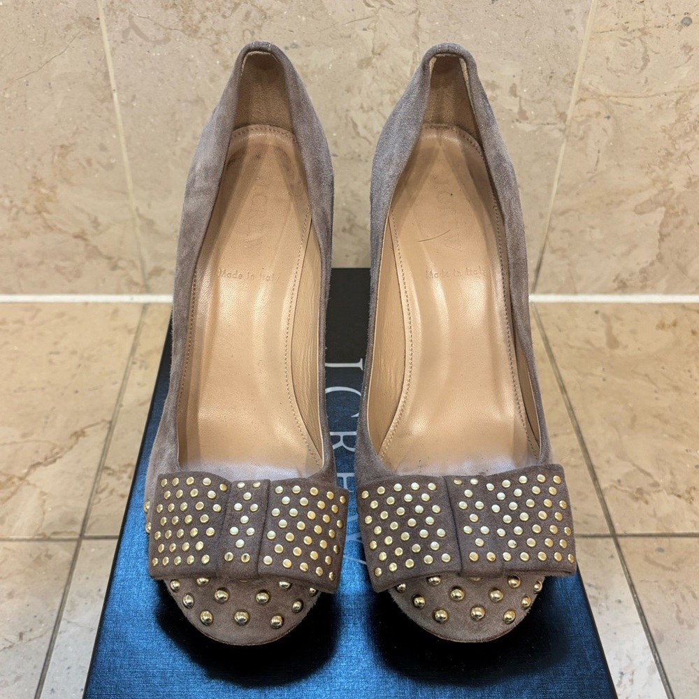 J. Crew Etta Suede Studded Bow Heels. Size 7.5